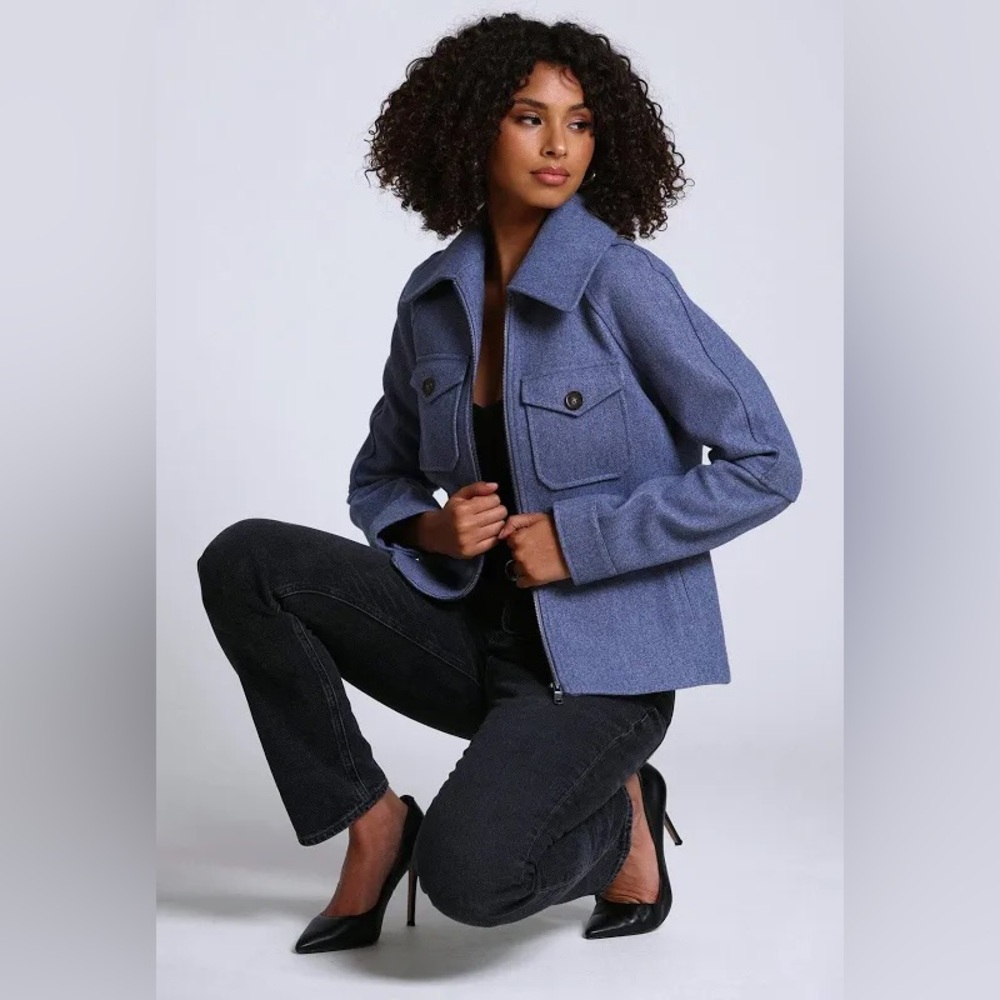 Avec Les Filles Relaxed Zip Front Jacket size XS storm blue